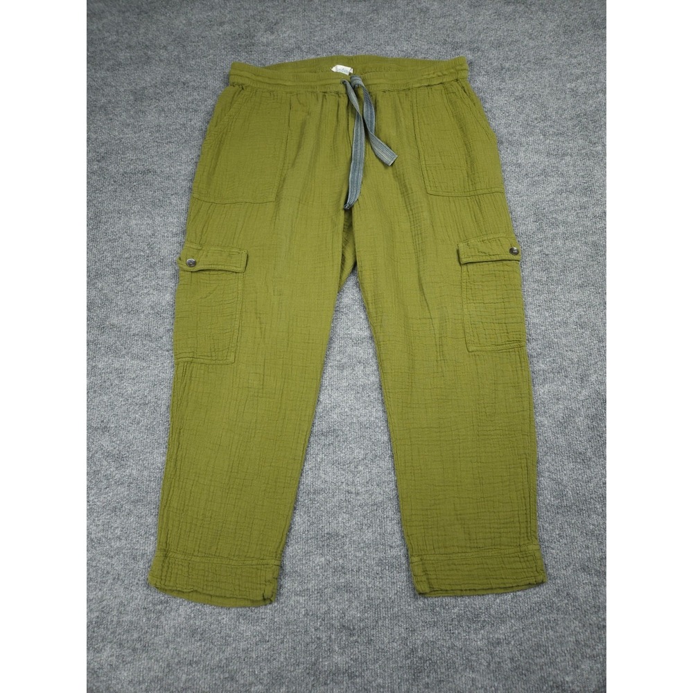 SUNDANCE Inari Cargo Pants Women's PL Green Drawstring Waffle Texture NWOT